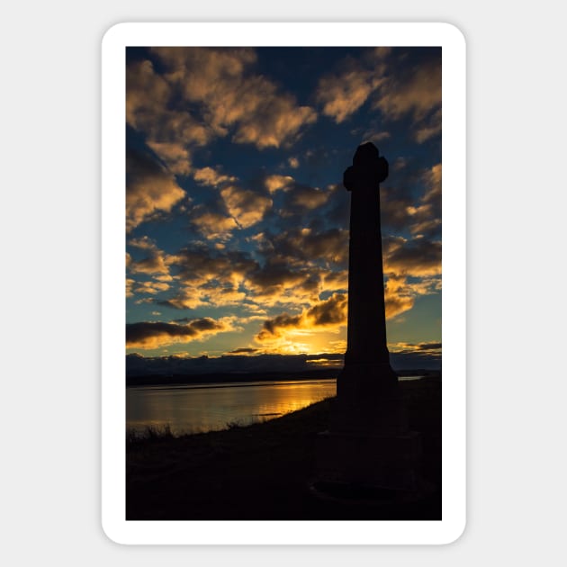 Lindisfarne Memorial Cross At Sunset Sticker by Reg-K-Atkinson